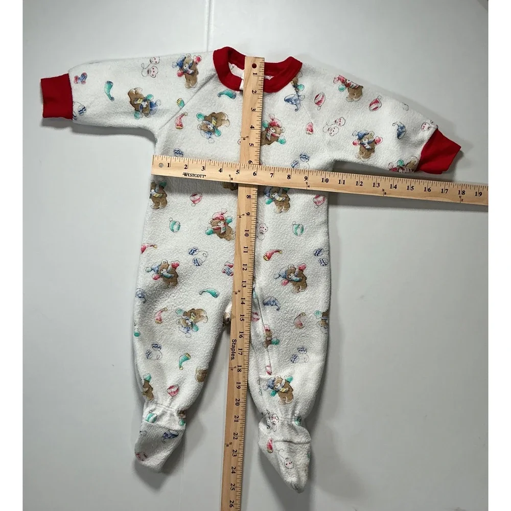 VTG 90s Carters Christmas Fleece Footed Sleeper Baby 6-12M Winter Bear White